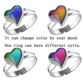 Acchen Mood Ring Heart Shaped Changing Color Emotion Feeling Finger Ring 2 Pcs with Box (Heart Shaped, Adjustable)