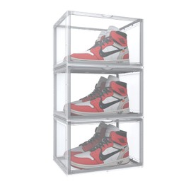 3 Pack Shoe Storage Boxes, Clear Plastic Stackable Shoe Organizer Bins, Side Opening Sneaker Holder Containers For Men/Women sneaker Fit up to US Size 13 (Clear)