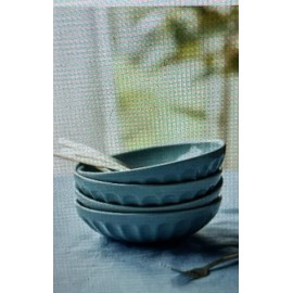 Anthropologie Amelie Latte Portuguese Stoneware Pasta Bowls Set Of 4 Denim Light