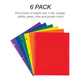 Samsill Durable Plastic Folders 3 Hole Punch, 6 Pack Assorted Colors, 2 Clear Pockets, Used for Office and School Supplies…