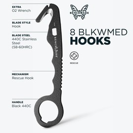 Benchmade - Hook Safety Cutter and O2 Wrench for Rescue and Tactical Use with Black 440C Handle (8 BLKWMED)