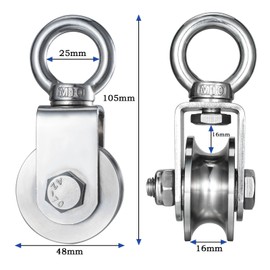 Pulley Wheel with 2 Bearing, Cable Pully Block Heavy Duty for Washing Line/Rope Loading 500kg…