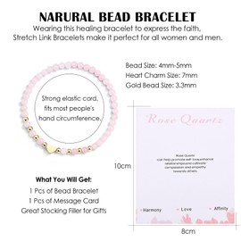 CERSLIMO Rose Quartz Bracelet for Women Girls - Natural Bead Healing Stretch Link Bracelets with Small Beautiful 4mm Crystal & Sweet Heart Charm, Anxiety Gift Birthday Christmas Gifts