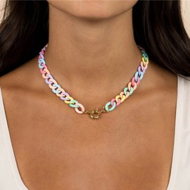 Kercisbeauty 2pcs Candy Colorful Chunky Chain Acrylic Choker and Bracelet for Women and Girls Cute Punk Rainbow Necklace and Charm (Choker+Bracelet)