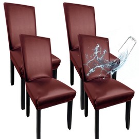WUSOUPU Wine Red Leather Chair Covers for Dining Chairs Set of 4, Faux Leather Dining Chair Covers Removable Wipeable Parson Chair Cover Leather, Stretch Waterproof Chair Cover for Dining Chairs