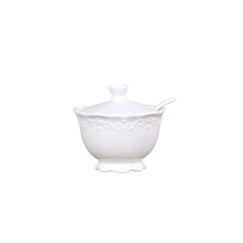 Chic Antique Sugar Pot Provence Sugar Bowl with Spoon White