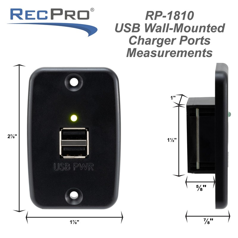 RecPro RV Black Dual USB Charger Outlet | 2 Wire