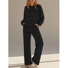 COCCKO Fall Sets Women 2 Piece Outfits Plus Size Crewneck Sweatshirt And Sweatpants Comfy Maternity Lounge Set