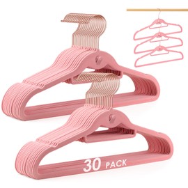 Velvet Hangers Non Slip Felt Hangers, DUDUCOFU 30 Pack Stackable Clothes Hangers Slim Hangers Space Saving for Suits Coats, Jackets, Pants, and Dress Clothes (30, Pink)
