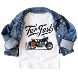 Two Fast Motorcycle Toddler Birthday Shirt - Boys 2nd Birthday Retro Vintage Touring Cruiser Motorcycle Themed Party Outfit - Boho Natural Kids & Youth Shirts