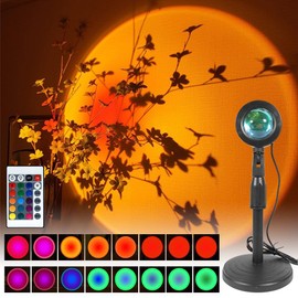 PLLYPE Sunset Lamp Projector, 16 Colors Rainbow RGB Sunset Lamp Remote Control, 360 Degree Rotation Romantic Vision Mood Light for Bedroom Photography Party Selfie Living Room Home Decor