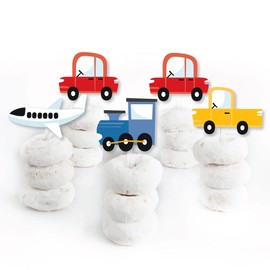 Big Dot of Happiness Cars, Trains, and Airplanes - Dessert Cupcake Toppers - Transportation Birthday Party Clear Treat Picks - Set of 24