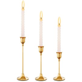 YCUHEN 3PC Gold Candlestick Holders Set - Vintage Modern Centerpiece for Weddings, Mantels & Home Decor | Taper Candle Holders, Housewarming Decor
