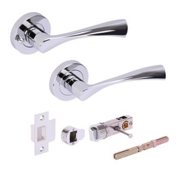HANDLEZONE® Zena Privacy Lever On Round Rose Door Handles, with Bullet Privacy Latch, for Bathroom, Toilet, WC Doors, 1 Set - Polished Chrome