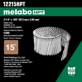Metabo HPT 12215HPT Full Round Head Brite Basic Wire Coil Framing Nails 3-1/4" x .120 SM 4000 Count