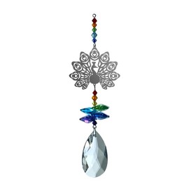 Peacock Crystal Fantasy Rainbow Spiral Crystal Pendant Sun-Catcher Mobile, Handmade in UK, Prismatic Colourway, Bead Cascade, Silver