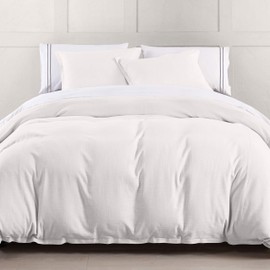 HiEnd Accents Hera Tailored Linen Duvet Cover, Super King Size, White Solid Color, Romantic Shabby Chic Farmhouse Traditional Coastal Style Luxury Bedding