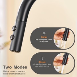 TIORIY Metal Kitchen Faucet Spray Head Replacement, Stainless Steel Pull Down Kitchen Faucet Head with 10 Adapters, 2 Functions Kitchen Faucets Nozzle, Black