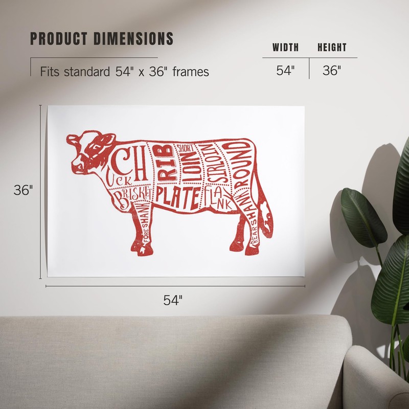 Lantern Press 36x54 Inch Giclee Print, Beef, Butchers Block Meat