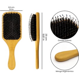 Woodlife® – Cepillo Cuadrado de Bambú con Cerdas Naturales de Jabalí Estimula el Folículo Piloso y Favorece el Crecimiento del Cabello.