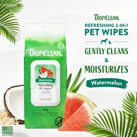 TropiClean Watermelon Dog Wipes for Paws and Butt | Deep Cleaning Dog Grooming Wipes | Safe for The Face | Cat Friendly | 100 Count