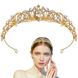Gold Tiara Crown for Women, Princess Tiaras for Girls, Crystal Retro Hair Accessories for Wedding Birthday Prom Pageant Quinceanera