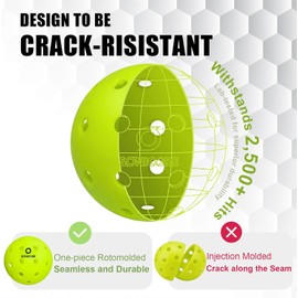 SONICORE Premium Outdoor Pickleball Balls, 4/12 Pack, Extreme Durability, One-Piece Mold, Tournament-Ready Level, 40-Hole Precision Drilled,