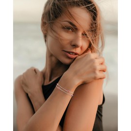 LOUISA SECRET Women's Bracelet Layered with Birthstone Pendants Double Chain for Women Girls 925 Sterling Silver Bracelets Birthday Anniversary Christmas Gift for Her Women Girlfriend Mother, Sterling