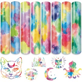 Tintnut Pastel Tie Dye HTV Iron On Vinyl-8 Sheets 10in x12in Rainbow Clouds Patterned Heat Transfer Vinyl for T-Shirts Fabric, Clouds Watercolor Vinyl Bundle DIY T-Shirt for Cricut Silhouette Cameo…