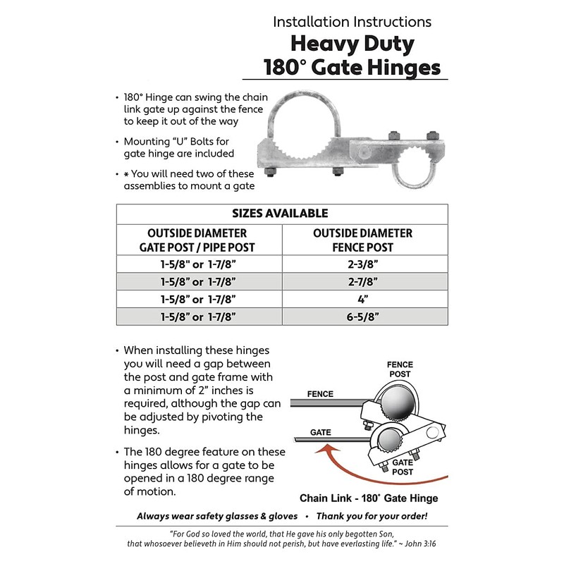 Chain Link Fence 180 Degree Commercial Duty Gate Hinge-for 2-3/8"