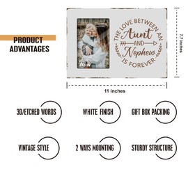 EXQUIDECA Best Auntie Gifts from Nephew - Engraved Carving Aunt Picture Frames 4x6 Inches - the Love Between an Aunt and Nephew is Forever