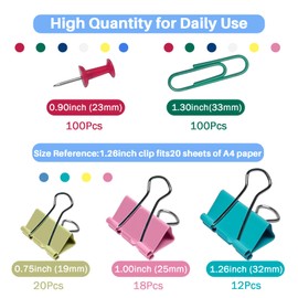 GUTE Office Clips Set 250Pcs Assorted Paper Binder Clips Push Pins