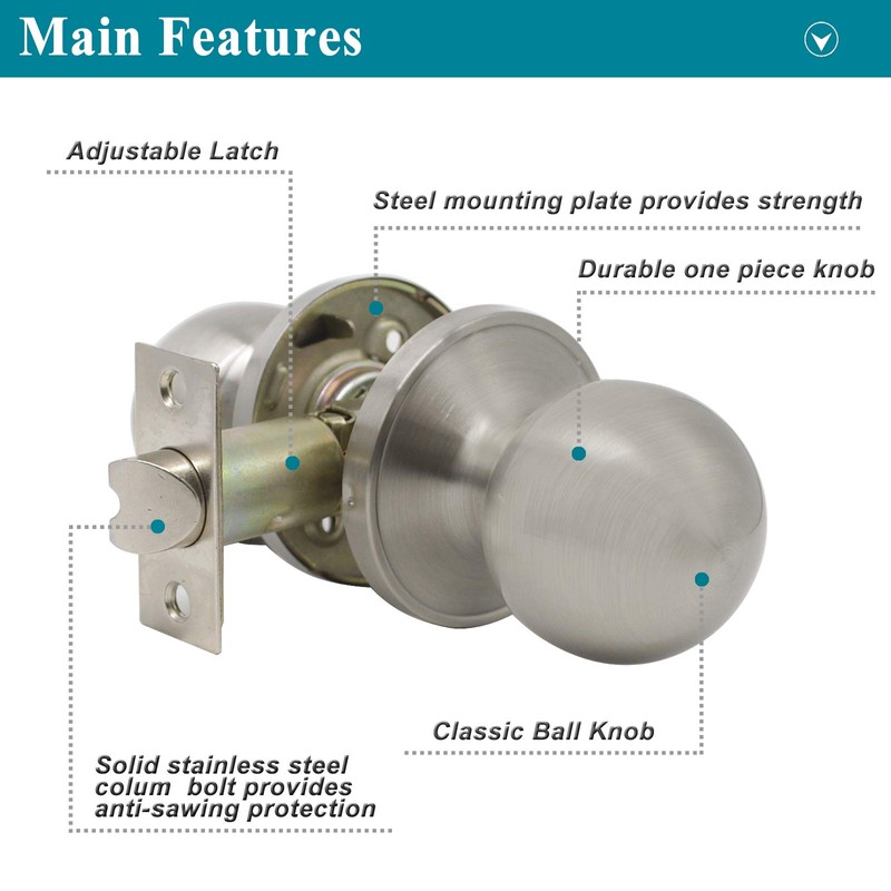 Probrico Round Passage Door Knobs Interior Hall/Closet Door Handles Brushed