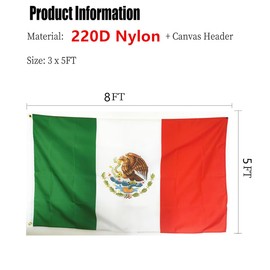HVATLTL Mexico Flags 5x8FT,Heavy Duty 220D Nylon Flag, Vivid Colors,Mexican MX National Flags Banners with 2 Brass Grommets for Indoor Outdoor. (Mexico, 5x8)