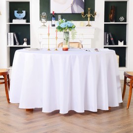 HEMEIREN Round Table Cloth,White Tablecloth,180 cm (71 inches), Glossy Satin, Washable Tablecloth, White Table Cloth for Wedding, Party, Banquet, Celebrations, Polyester Fibre