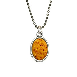 Mac N Cheese - Macaroni and Antiqued Oval Charm Pendant with Chain