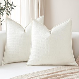 Sungeek Set of 2 Soft 3D Plaid Cushion Covers, Decorative Cushion Covers, Wrapped Edge Cushion Cover, Decorative Cover, Cushion Cover for Sofa, Couch, Bedroom, Living Room (Cream White, 45 x 45 cm)