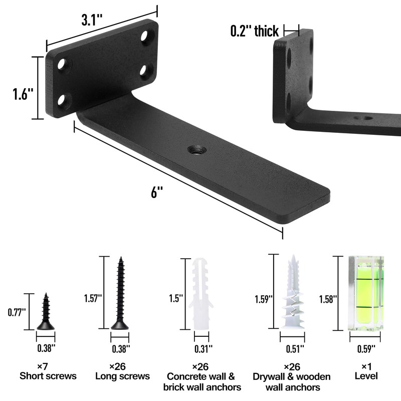 HITOMEN Heavy Duty Floating Shelf Brackets, 6-Inch (1/5'' Thick) Hidden