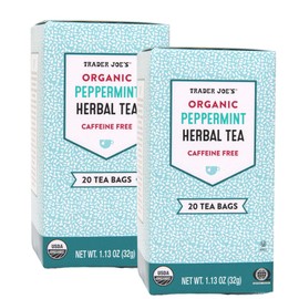 Trader Joes Peppermint Tea Organic -- 40 Tea Bags -- Herbal Caffiene Free (2 Pack)
