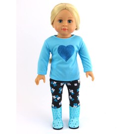 American Fashion World Blue Glitter Heart Outfit for 18-Inch Dolls | 3 Pieces | Premium Quality & Trendy Design | Dolls Clothes | Outfit Fashions for Dolls for Popular Brands