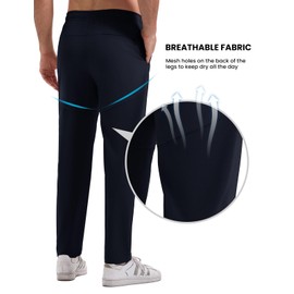 Rdruko Men's Lightweight Track Pants with Zipper Pockets Mesh Athletic Workout Sweatpants Open Bottom, Navy, M