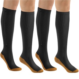 bropite Zipper Compression Socks Women&Men 2 Pairs Knee High 15-20 mmHg Closed Toe Compression Socks For Running, Varicose