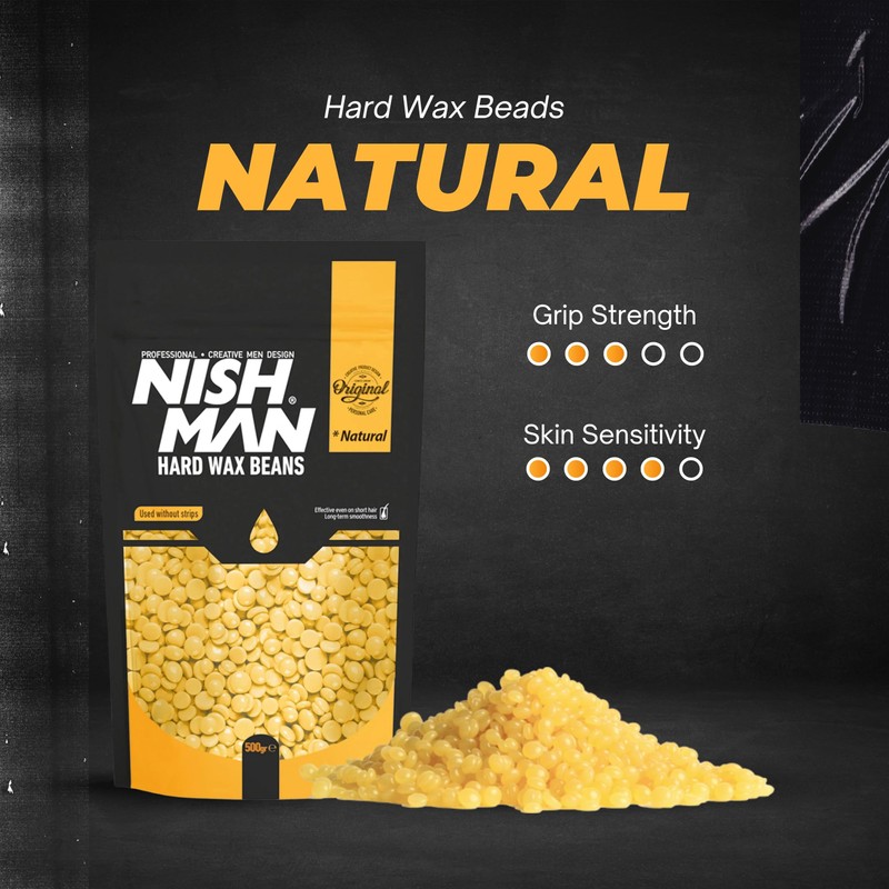 NISHMAN Hard Wax Beads, Natural, 500g | Painless, Gentle Hair