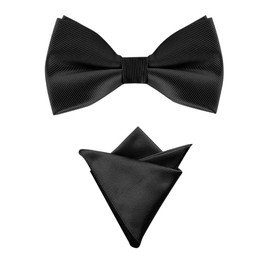 Allegra K Men's Solid Color Pre-Tied Bow Tie with Matching Pocket Square Set for Wedding Party Black One Size