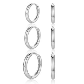 MASOP Silver Creole Earrings 925 Silver Stud 8/10/12 mm Women Girls Men, Silver