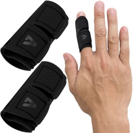 BEIQIYA 2pcs Adjustable Single Finger Sleeve, Upgraded Straps Finger Splints Protectors for Sports Injury Relief, Compression Neoprene Thumb Supplies for Basketball, Tennis, Volleyball, Badminton, Golf- Black