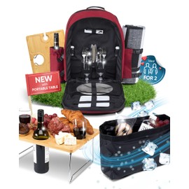 PL Harmony Picnic Backpack for 2 - All-in-One for Couples [with Picnic Blanket & Portable Wine Table] - Waterproof 32L - Insulated Picnic Set - Cooler Pouch & Wine Holder - Dating, Outdoor & Camping