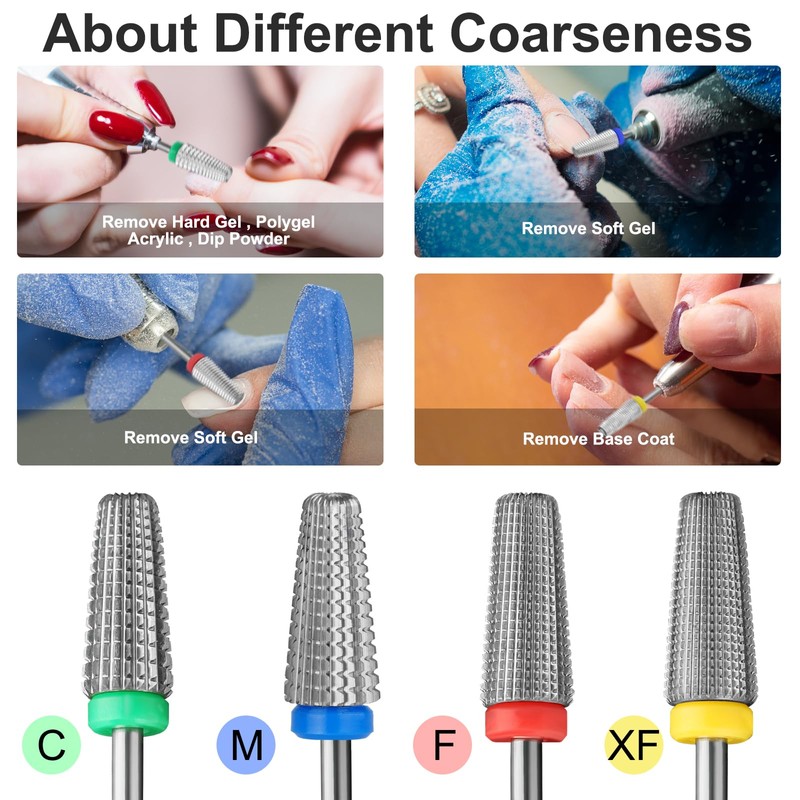 Vnjaoi 5-in-1 Nail Drill Bits 3/32 Inch Nail Cutter Attachments