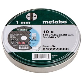Metabo Promotion Cutting Discs 125 x 1.0 x 22.23 Stainless Steel Pack of 10 in Metal Tin, 6.16359.00
