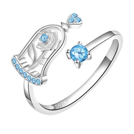 JXJL Birthstone Rings for Women - 925 Sterling Silver Adjustable Thumb Rings Rose Flower Jewelry Gifts for Wife Mom Daughter (March)